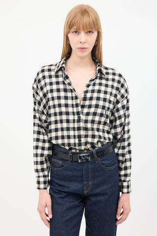 Saint Laurent Vintage Black 
White Check One Pocket Shirt