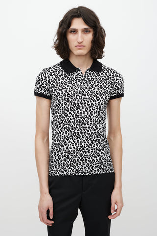 Saint Laurent White 
Black Patterned Polo