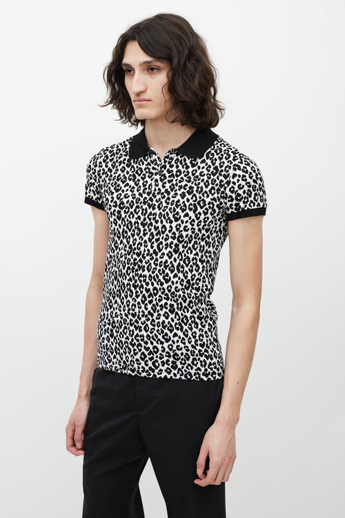 Saint Laurent White 
Black Patterned Polo