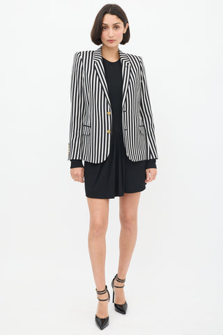 Saint Laurent White 
Black Wool 
Cotton Striped Blazer