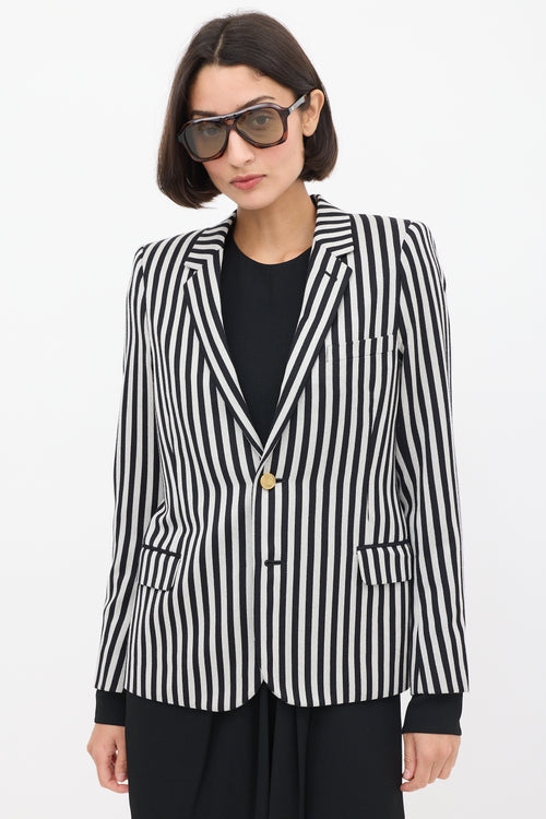 White 
Black Wool 
Cotton Striped Blazer