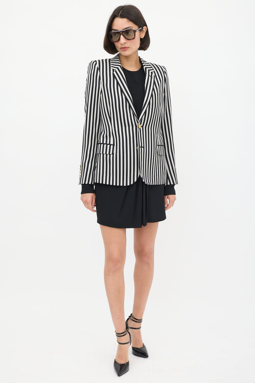 White 
Black Wool 
Cotton Striped Blazer