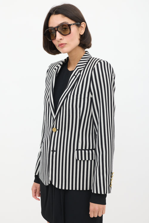 White 
Black Wool 
Cotton Striped Blazer