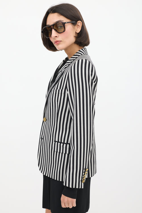 White 
Black Wool 
Cotton Striped Blazer