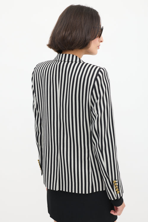 White 
Black Wool 
Cotton Striped Blazer