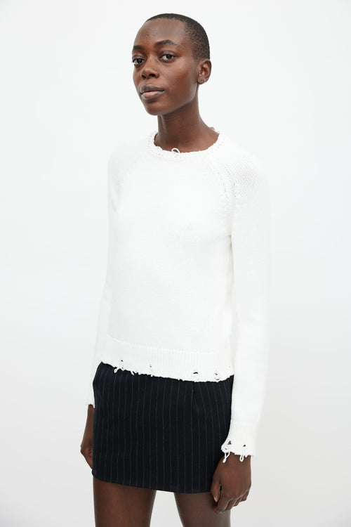 Saint Laurent White Cotton Distressed Sweater