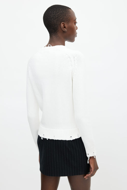 Saint Laurent White Cotton Distressed Sweater