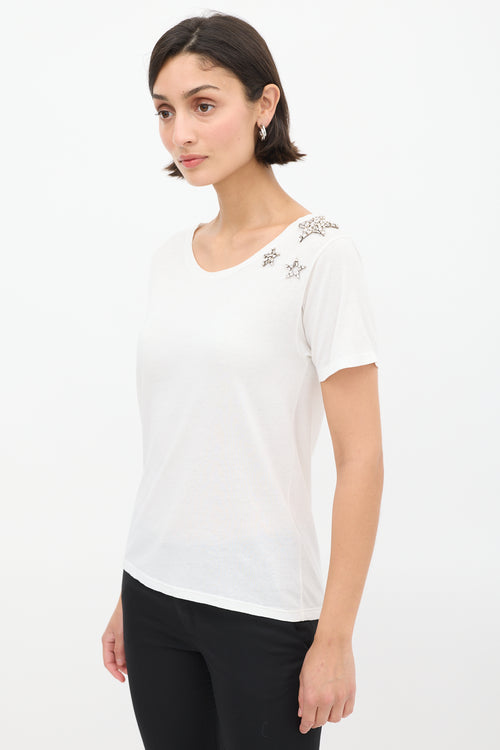 Saint Laurent White Crystal Star Embellished T-Shirt