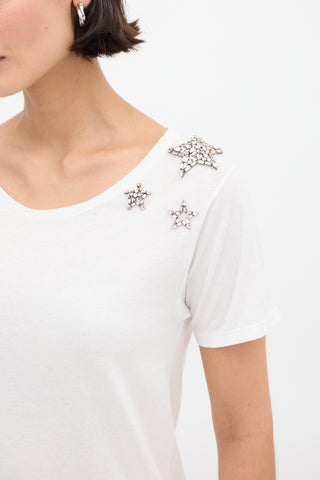 Saint Laurent White Crystal Star Embellished T-Shirt