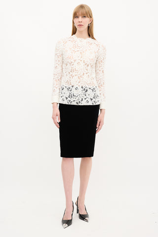 Saint Laurent White Lace Long Sleeve Top