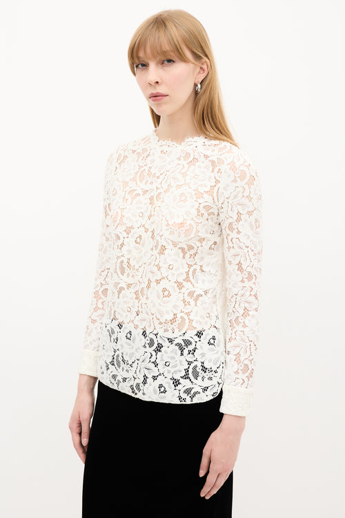 Saint Laurent White Lace Long Sleeve Top