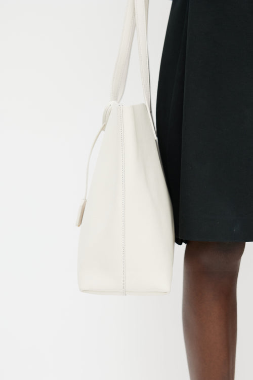 Saint Laurent White Leather Shopping Tote