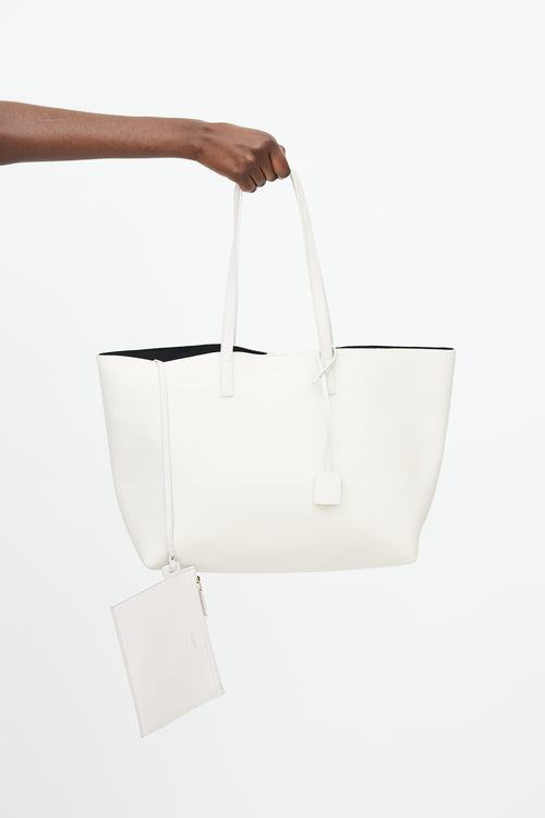 Saint Laurent White Leather Shopping Tote