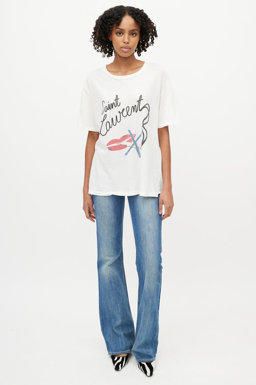 Saint Laurent White Logo No Smoking T-Shirt