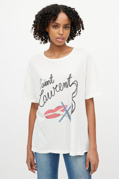 Saint Laurent White Logo No Smoking T-Shirt