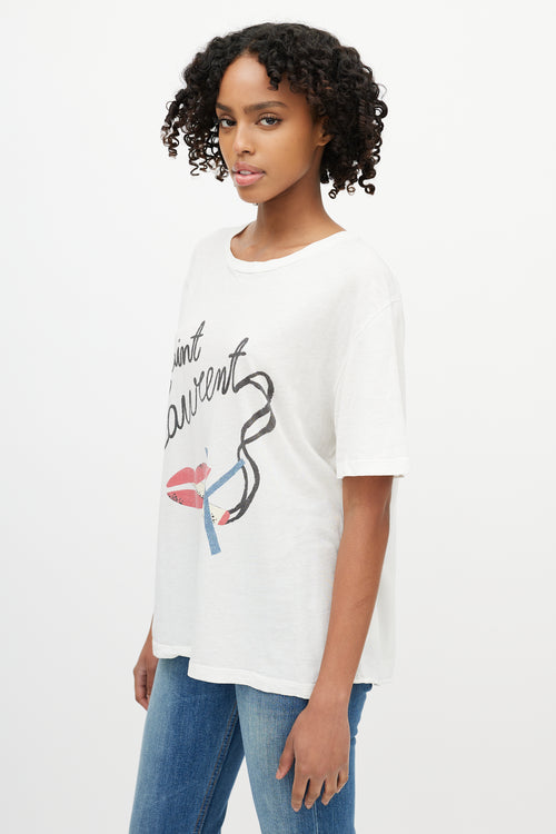 Saint Laurent White Logo No Smoking T-Shirt