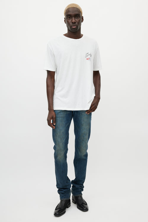 Saint Laurent White 
Multicolour Smoking Logo T-Shirt