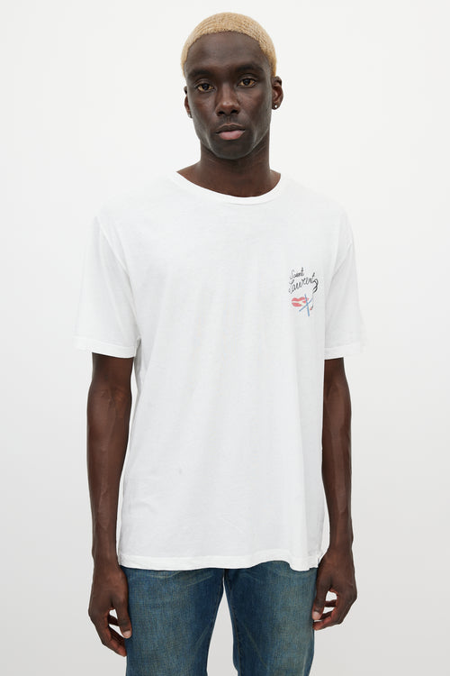 Saint Laurent White 
Multicolour Smoking Logo T-Shirt