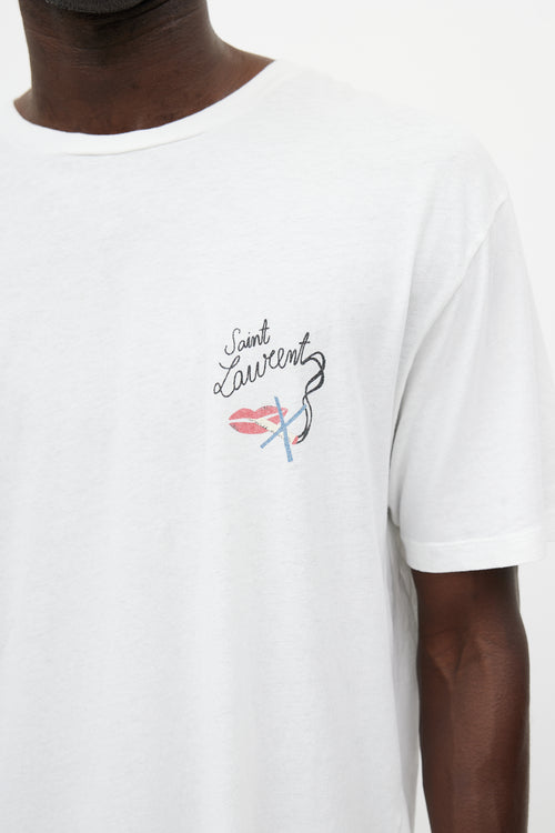 Saint Laurent White 
Multicolour Smoking Logo T-Shirt