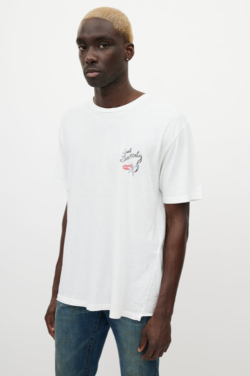 Saint Laurent White 
Multicolour Smoking Logo T-Shirt