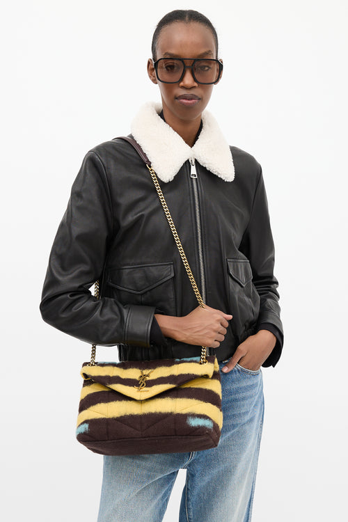 Saint Laurent Yellow 
Brown Wool Loulou Puffer Small Bag