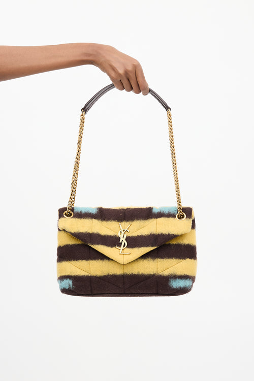 Saint Laurent Yellow 
Brown Wool Loulou Puffer Small Bag