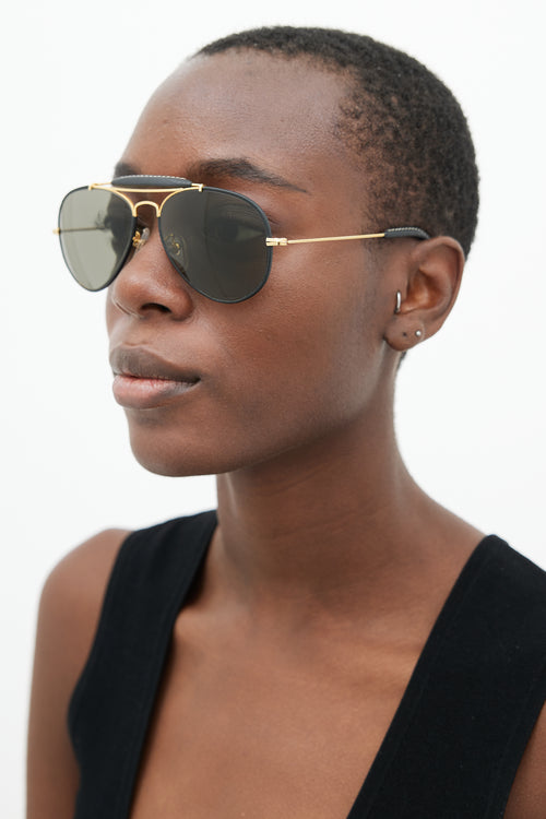 Saint Rita Parlor Black 
Gold Aviator Sunglasses