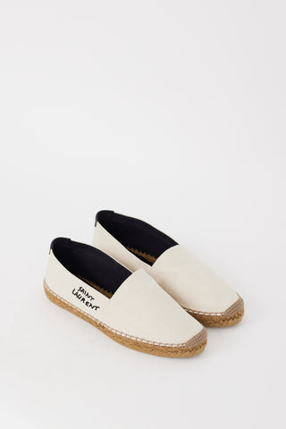 Saint Laurent Beige Canvas Embroidered Logo  Flat