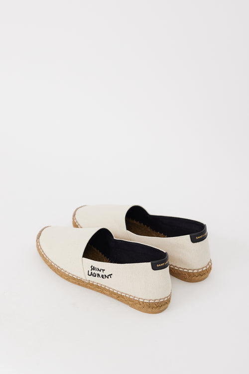 Saint Laurent Beige Canvas Embroidered Logo  Flat