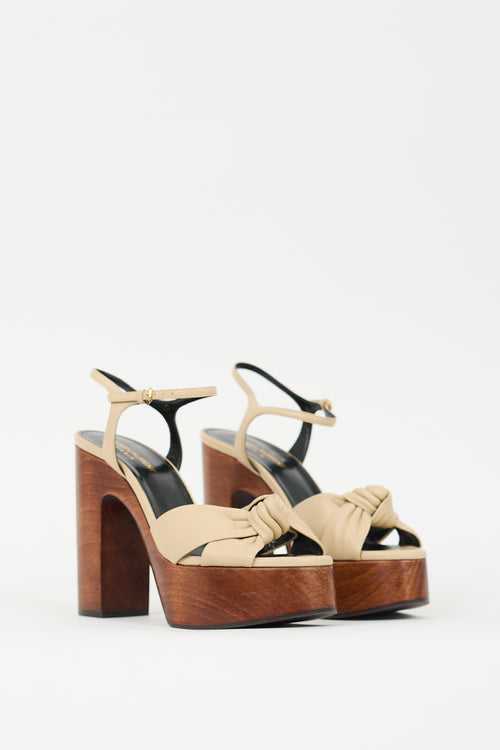 Saint Laurent Beige Leather Bianca Knotted Platform Heel