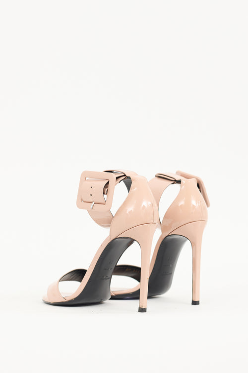 Saint Laurent Beige Patent Leather Ankle Strap Heel