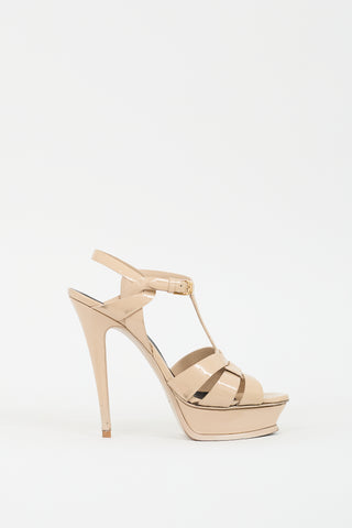 Saint Laurent Beige Patent Leather Tribute Platform Heel