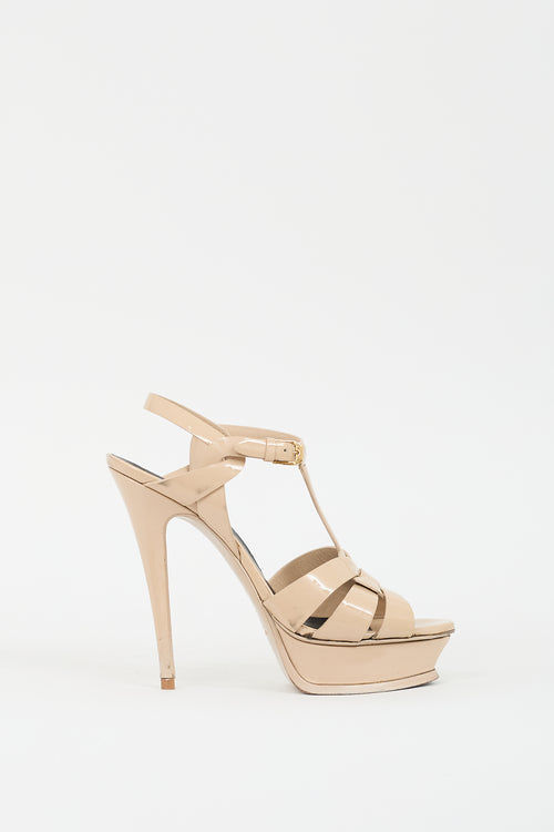 Saint Laurent Beige Patent Leather Tribute Platform Heel