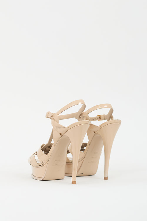 Saint Laurent Beige Patent Leather Tribute Platform Heel