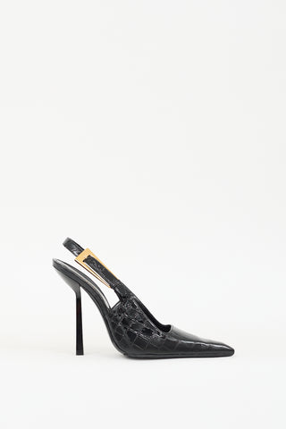 Saint Laurent Black Embossed Patent Leather Graham Slingback Pump