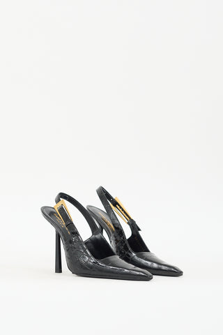 Saint Laurent Black Embossed Patent Leather Graham Slingback Pump