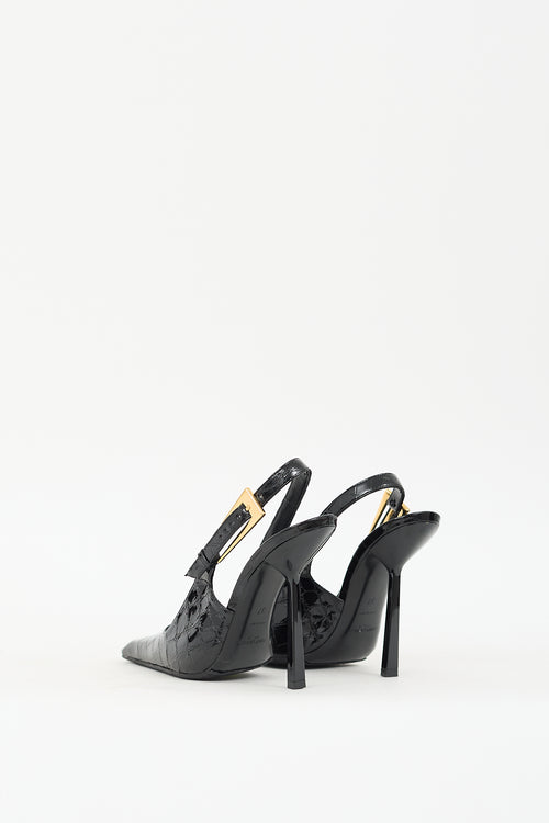 Saint Laurent Black Embossed Patent Leather Graham Slingback Pump