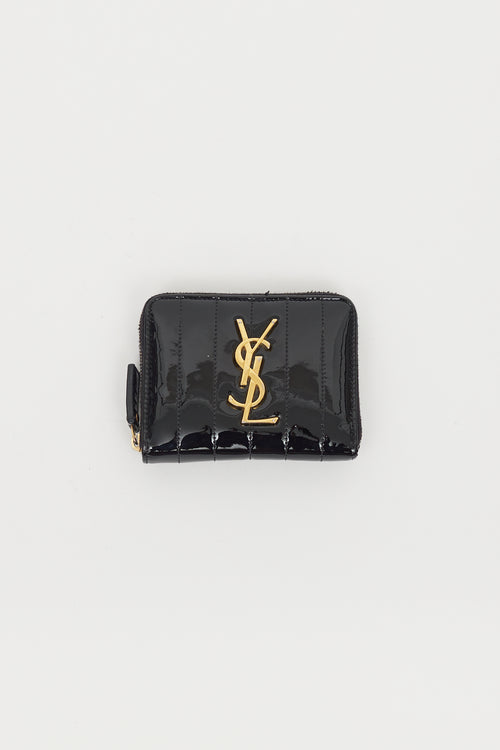 Saint Laurent Black Patent Vicky Cassandre Zip Wallet