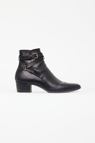 Saint Laurent Black Leather Buckle Ankle Boot