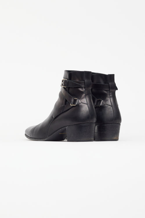 Saint Laurent Black Leather Buckle Ankle Boot