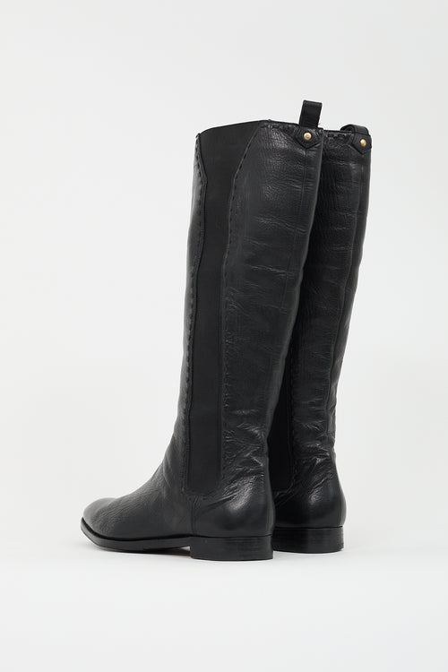 Saint Laurent Black Leather Chelsea Knee High Boot