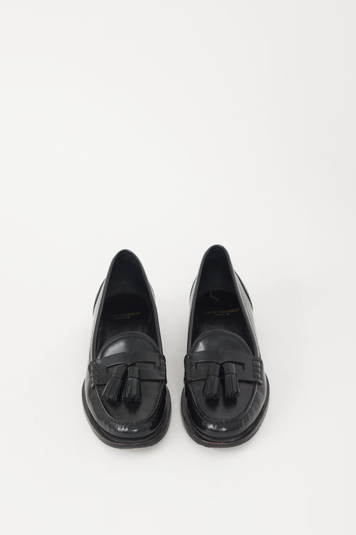 Saint Laurent Black Leather Universite Tassel Loafer