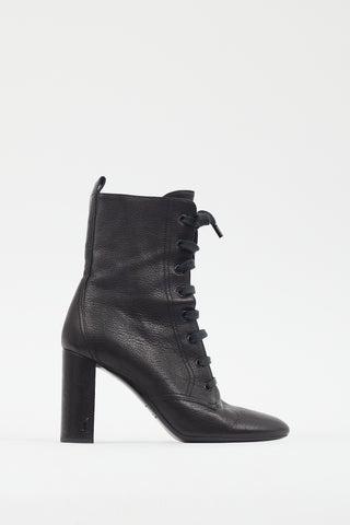 Saint Laurent Black Leather Heeled Combat Boot