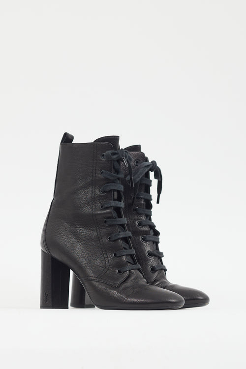 Saint Laurent Black Leather Heeled Combat Boot