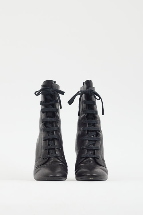 Saint Laurent Black Leather Heeled Combat Boot