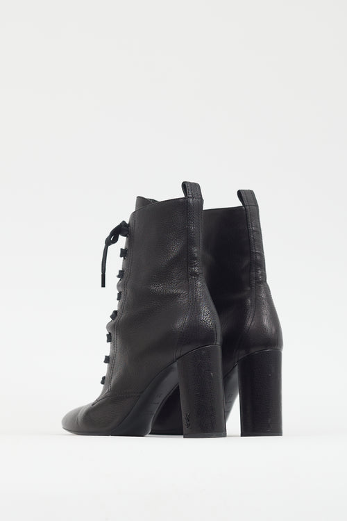 Saint Laurent Black Leather Heeled Combat Boot