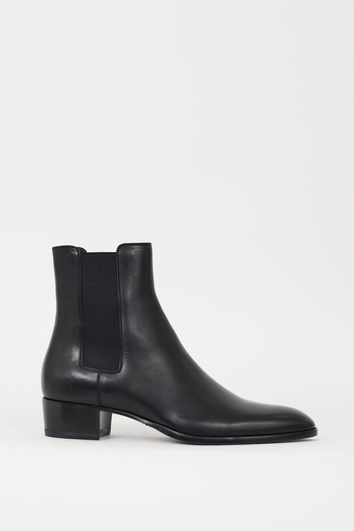 Saint Laurent Black Leather Pointed Toe Chelsea Boot