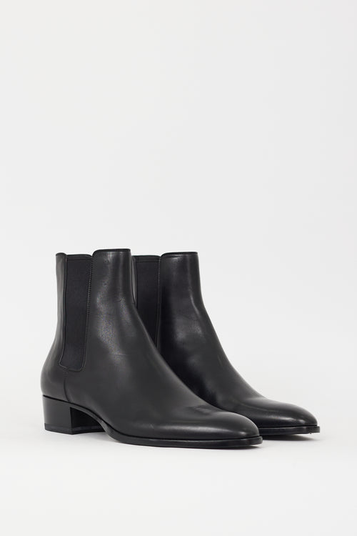 Saint Laurent Black Leather Pointed Toe Chelsea Boot