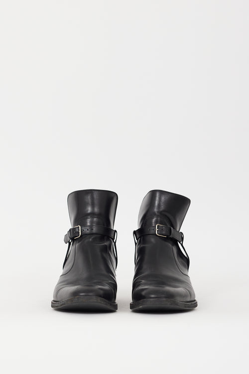 Saint Laurent Black Leather Pointed Toe Strapped Boot