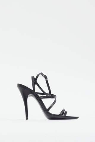 Saint Laurent Black Leather Strappy Heel